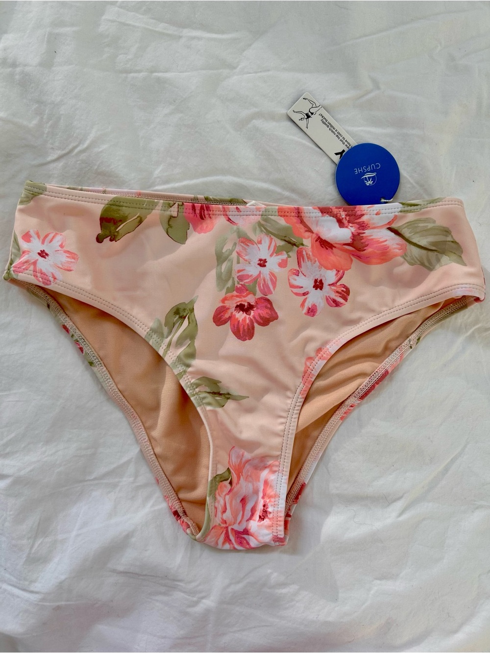 Cupshe Peach Floral Bikini Bottoms with Pink Blooms